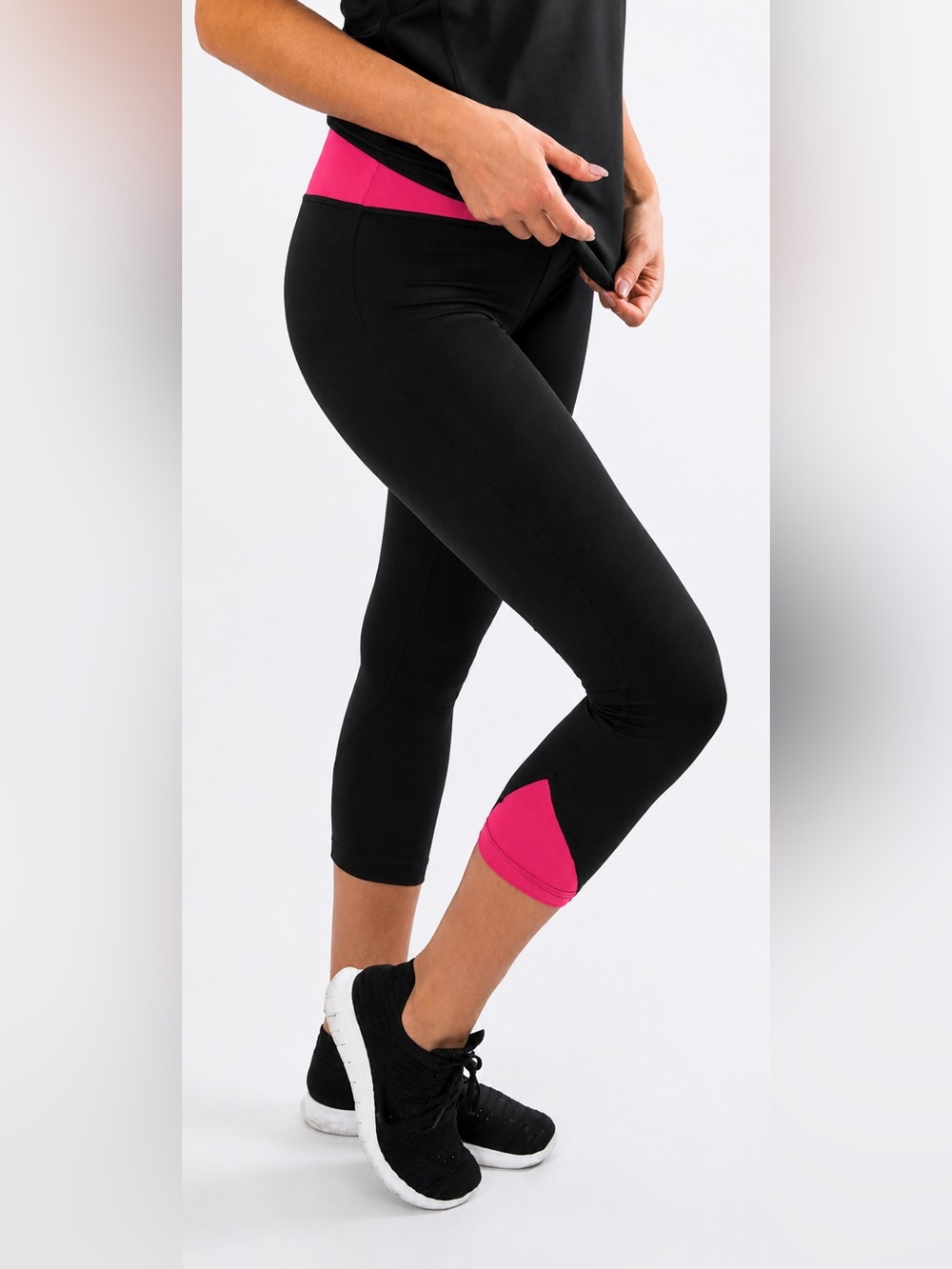 Citrus Active Wear Cropped 7/8 Athletic Pants-Black/Pink